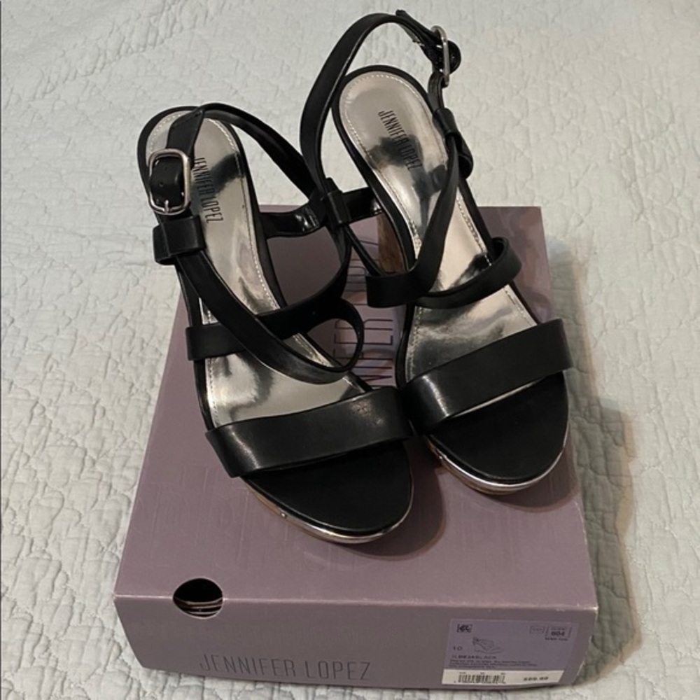 J‎ Lo | Black Open Toe Wedge Sandal